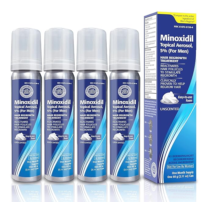 Minoxidil Topical Aerosol Foam, 5%, Hair Regrowth 4 Months Treatment for Men, 2.11 oz (4 Pack)
