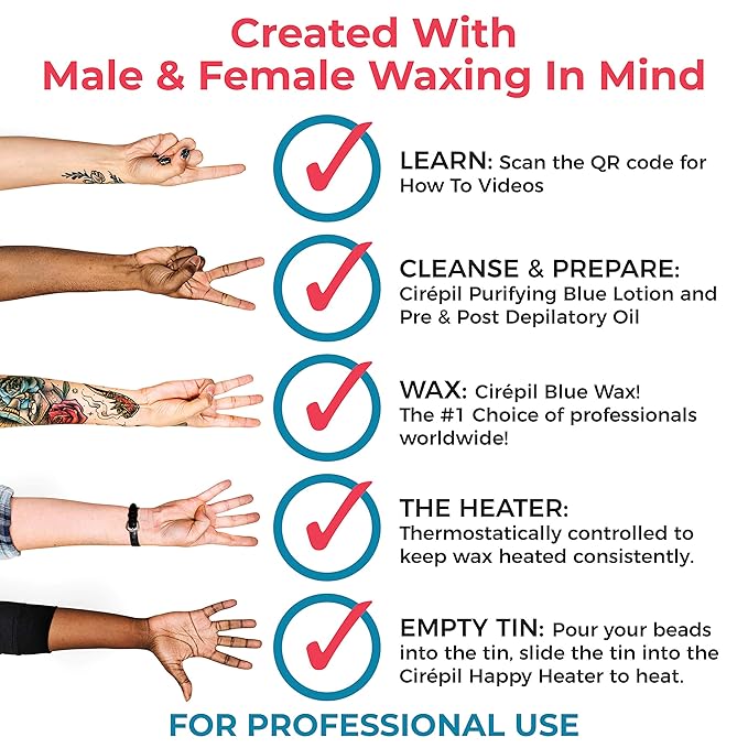 Cirepil - Waxing Kit - Introduction Waxing Kit - Heater, Blue wax Beads, Pre & Post products & an Empty Tin - The Best Temperature for your Cirepil Wax