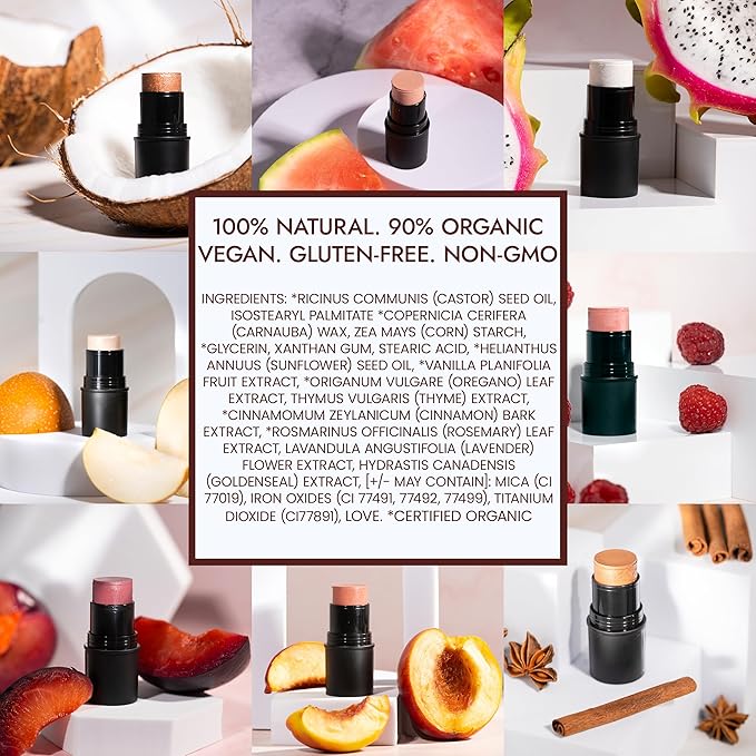 Organic Blush Tube, Sangria - 100% Natural Vegan Cream Blush Sticks, Multi-Use Bronzer, & Highlighter for Lips, Cheeks & Eyes, Buildable Shimmer, Gluten-Free, Paraben-Free, Made in USA