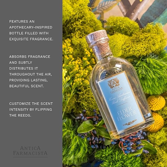 Antica Farmacista Home Ambiance Diffuser - Long-Lasting Reed Scent Diffuser - Luxury Room Freshener Gift - Elderflower, 8.45 fl oz