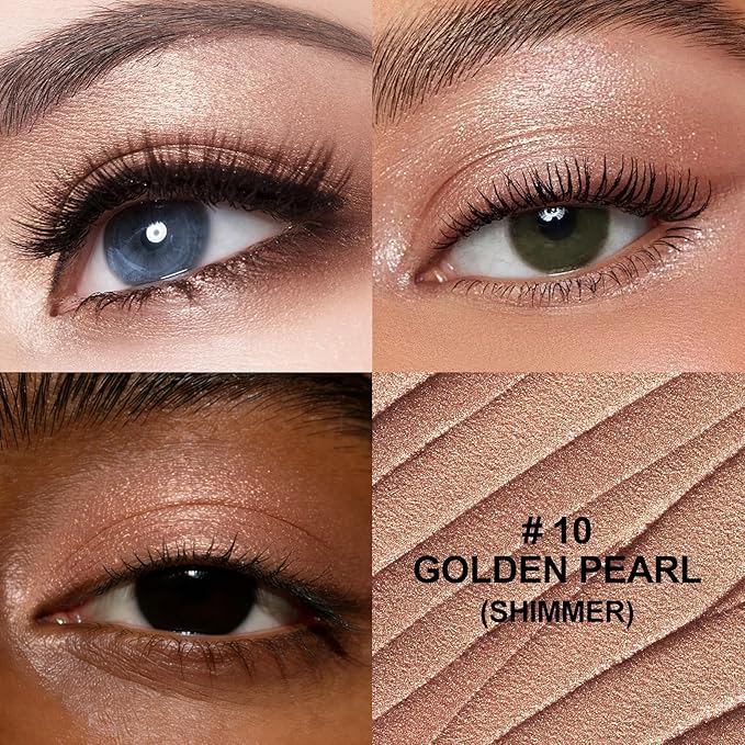 Dual-Ended Cream Eyeshadow Stick, Shimmer Waterproof Long-Lasting Crease-Proof Glitter Eye shadow Pencil for Women, Smooth Blendable Eye Shadow Crayon with Built-in Smudger, 10 Golden Pearl