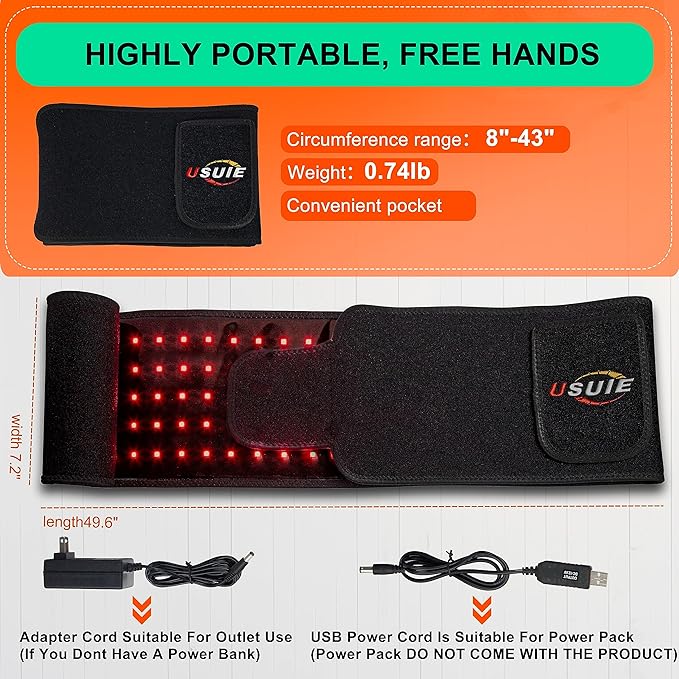 USUIE Red Light Therapy Belt, Infrared Light Therapy Wrap Red Light Therapy Device for Body with Timer for Back Shoulder Waist Muscle Pain Relief for Gift Women Men Gift