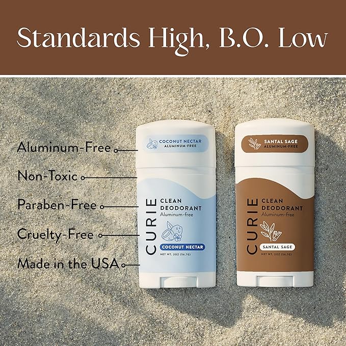 Curie Natural Deodorant for Women - Coconut Nectar + Santal Sage - Aluminum Free, Clean, Sustainable, Vegan Paraben Free (2pk)