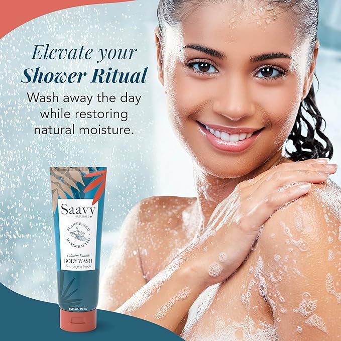 Saavy Naturals Body Wash Tahitian Vanilla Plant-Based Ingredients| Made In USA | Sensitive Skin Body Wash, l Organic & Vegan Formula With Coconut Oil, Shea Butter, And Aloe Vera - 8.5 Fl Oz, 2 Pack