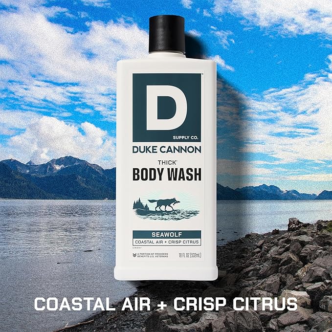 Duke Cannon Supply Co. Thick High Viscosity Body Wash – 3X Thicker, Cleansing Shower and Bath Gel, Mineral-Enriched for Men – Shower Gel – Men’s Body Scrub – Seawolf (18 oz)