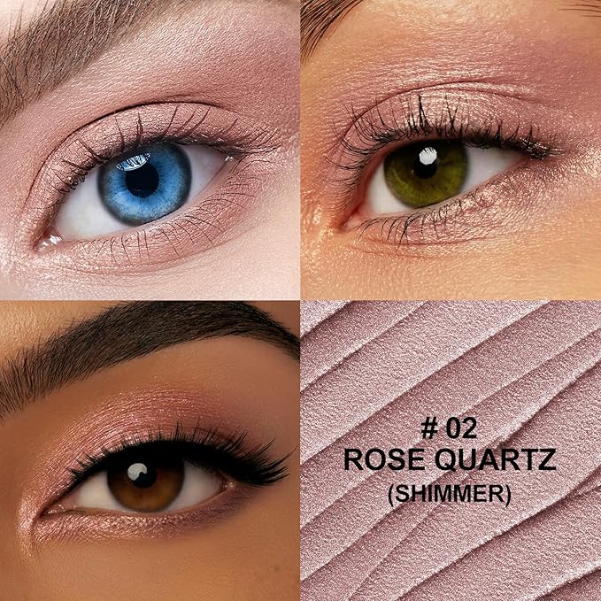 Dual-Ended Cream Eyeshadow Stick, Shimmer Waterproof Long-Lasting Crease-Proof Neutral Eye shadow Pencil for Women, Smooth Blendable Eye Shadow Crayon with Built-in Smudger, 02 Rose Quartz