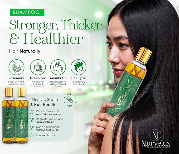MARVELUX Hair Care Kit with Rosemary Shampoo & Kauterizing Mask – Complete Hair Strengthening System – Deep Repair Treatment for Damaged Hair – Sulfate-Free Professional Growth (250 ml, Rosemary)