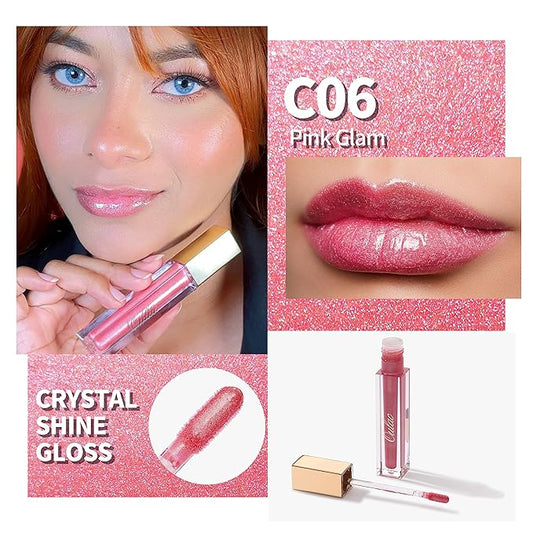 Oulac Pink Shimmer Liquid Lipstick High-Shine Glitter Lip Gloss for Women Shimmer Non-Sticky Glossy Finish Liquid Lipstick Hydrating Lip Gloss Fuller-looking Lip Makeup Vegan & Cruelty-Free 06