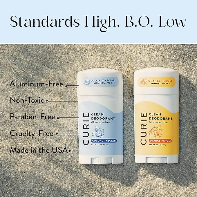 Curie Natural Deodorant for Women - Orange Neroli + Coconut Nectar - Aluminum Free, Clean, Sustainable, Vegan Paraben Free (2pk)