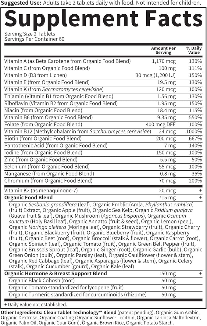 Garden of Life Organics Vitamins for Women 40 Plus, Vegan, Hormone & Breast Health Support Blend, Whole Food, 120 Count