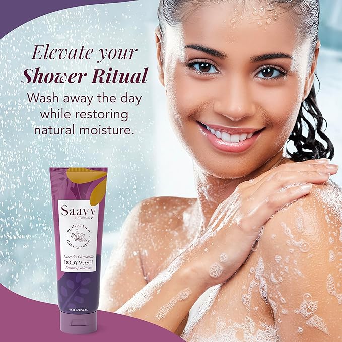 Body Wash Lavender Chamomile Saavy Naturals - Plant-Based Ingredients - Made In USA - Sensitive Skin Body Wash - Organic Formula With Coconut Oil,Shea Butter, And Aloe Vera - 8.5 Fl Oz