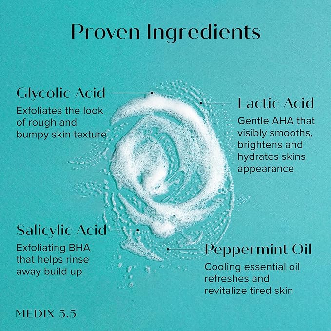 MEDIX Glycolic Acid + Lactic Acid Body Wash & Vitamin C Body Wash 2PC Skincare Bundle | Exfoliating Face Cleanser For Women, Keratosis Pilaris, & Acne + Radiant Glow Vitamin C Cleanser, 2PC Set