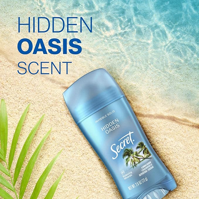 Secret Fresh Antiperspirant Deodorant for Women, 72hr Breathable Sweat & Odor Protection, Instant Freshness & Gentle, PH Balancing Minerals, Invisible Solid, Hidden Oasis Scent, 2.6 oz