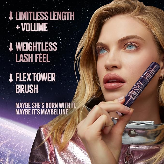 Maybelline Lash Sensational Sky High Washable Mascara, Volumizing, Lengthening, Defining, Curling, Multiplying, Buildable Mascara Make Up Formula, Blue Mist, 1 Count