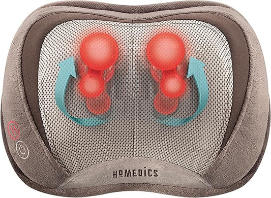 Homedics Back and Neck Massager, Portable Shiatsu All Body Massage Pillow with Heat, Targets Upper and Lower Back, Neck and Shoulders. Lightweight for Travel