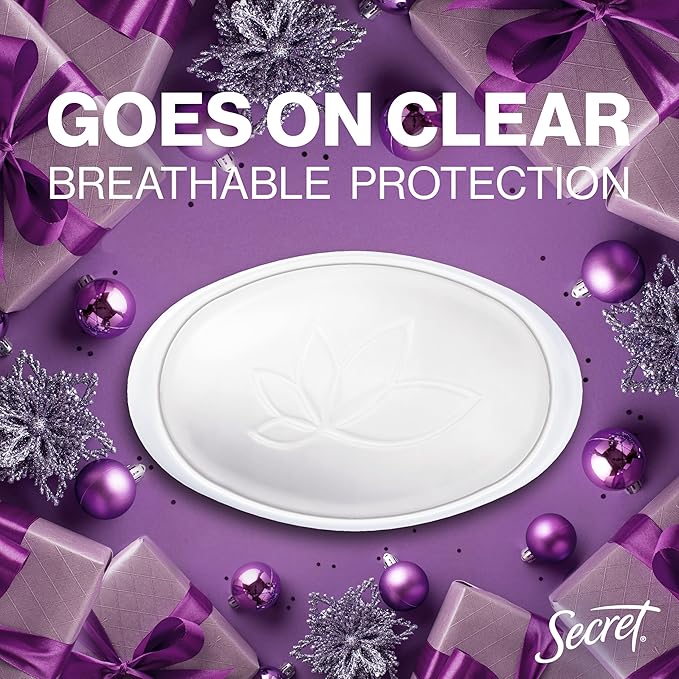 Secret Fresh Antiperspirant Deodorant for Women, 72hr Breathable Odor Protection with Pro-Hyaluronic Acid, Holiday Invisible Solid, Visions of Sugarplums with Spiced Fruit & Warm Amber Scent, 2.6 oz