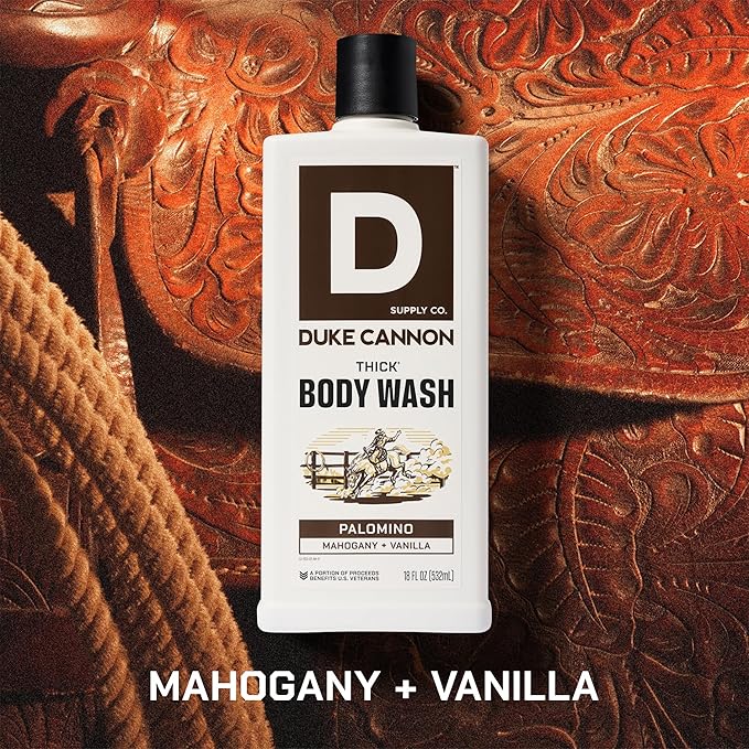 Duke Cannon Supply Co. Thick High Viscosity Body Wash – 3X Thicker, Cleansing Shower and Bath Gel, Mineral-Enriched for Men – Shower Gel – Men’s Body Scrub – Palomino (18 oz)