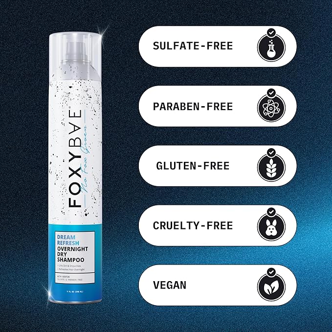 FoxyBae Overnight Dry Shampoo Spray for Hair - Absorbs Oil, Sweat, & Odor Overnight - Black Currant-Honey Scented - Sulfate-Free, Paraben-Free, Gluten-Free - Dream Refresh with Biotin - 7 Fl Oz