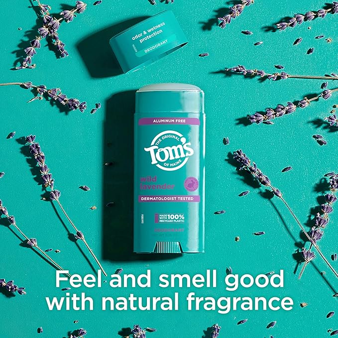 Tom’s of Maine Wild Lavender Aluminum Free Natural Deodorant For Women & Men | Goes on Clear | Odor & Wetness Protection | Naturally Derived and Moisture-Locking Ingredients | 3.25 oz (2 Pack)