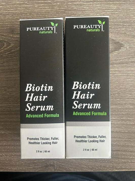 Biotin Hair Growth Serum Advanced Topical Formula To Help Grow Healthy, Strong Hair Suitable for Men and Women of All Hair Types Hair Loss Support By Pureauty Naturals (2 Fl Oz - Pack of 2)