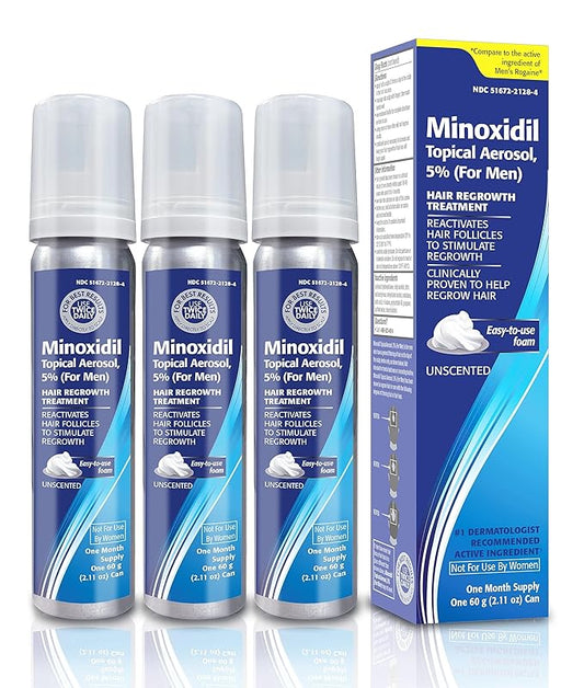 Taro Minoxidil Topical Aerosol Foam, 5%, Hair Regrowth 3 Months Treatment for Men, 2.11 oz (3 Pack)