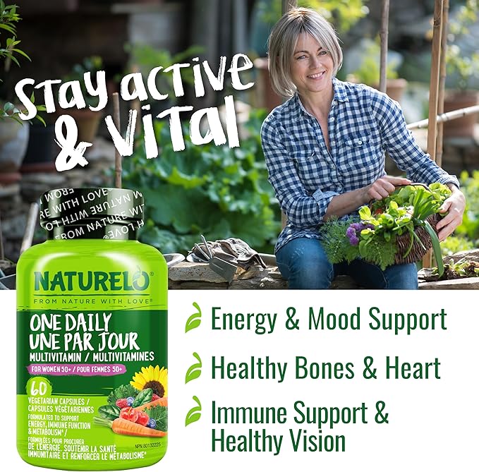 NATURELO One Daily Multivitamin for Women 50+ (Iron Free) - Menopause Support for Women Over 50 - Whole Food Supplement - Non-GMO - No Soy - 60 Capsules - 2 Month Supply
