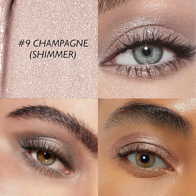 Eyeshadow Stick Shimmer Waterproof Long Wear Eye Brightener Cream to Powder Glitter Eye Shadow Crayon High Pigmented Highlighter Eye Liner Pencil Makeup Crease-Proof Buildable Color, 9 CHAMPAGNE