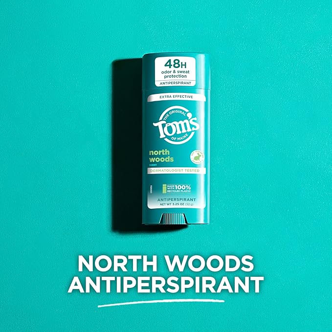 Tom’s of Maine North Woods Antiperspirant Deodorant for Men and Women, 48 HR Odor & Sweat Protection, Patchouli and Lavender Scent, 3.25 oz, 2-Pack