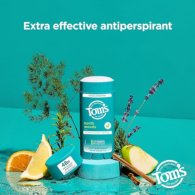 Tom’s of Maine North Woods Antiperspirant Deodorant for Men and Women, 48 HR Odor & Sweat Protection, Patchouli and Lavender Scent, 3.25 oz, 2-Pack