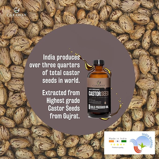 CARAWAY Cold Pressed Pure Castor Oil – Indian Handmade | Therapeutic Grade | Edible | For Liver Detox, Hair Growth, Eyelashes, Skin, Constipation & Joint Pain | Glass Bottle – 236ml
