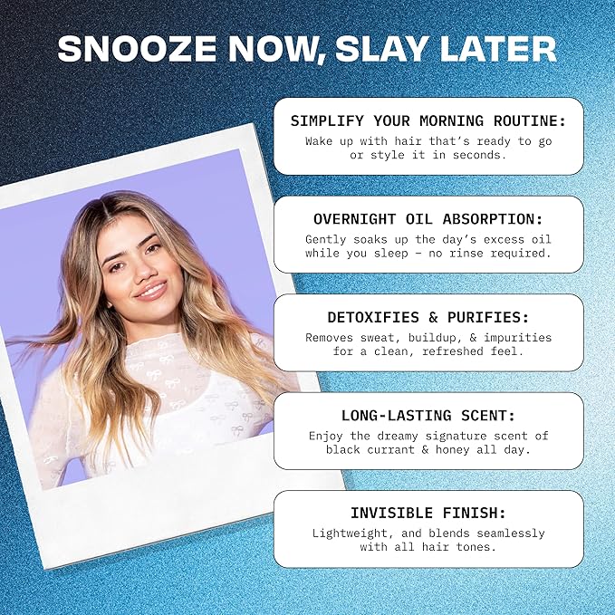 FoxyBae Overnight Dry Shampoo Spray for Hair - Absorbs Oil, Sweat, & Odor Overnight - Black Currant-Honey Scented - Sulfate-Free, Paraben-Free, Gluten-Free - Dream Refresh with Biotin - 7 Fl Oz