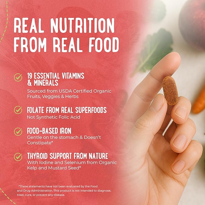 Mama Natural Organic Women's Multivitamin – Whole Food Based, 1 A Day Vegan Tablet – USDA Organic, Non-GMO, Clean Label Multivitamin for Women – 30 Day Supply with Iron & Methylated B12