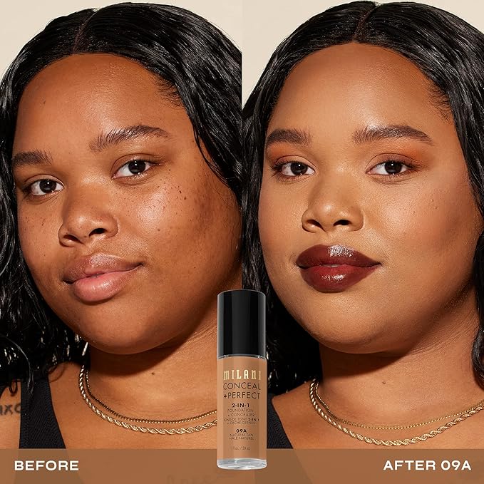 Milani Conceal + Perfect 2-in-1 Foundation + Concealer for a Flawless Complexion, Under Eye Corrector, Cover Redness and Imperfections, Waterproof and Sweatproof - Natural Tan