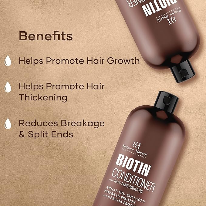 Botanic Hearth Biotin Conditioner With Ginger Oil & Keratin | For Hair Growth |With Turmeric Extract, Argan Oil, Tea Tree Oil & Vitamin E | Sulphate & Paraben Free | 16 Fl Oz
